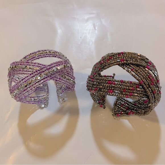Vintage Seed Bead Cuff Bracelets Both Included - Picture 1 of 6